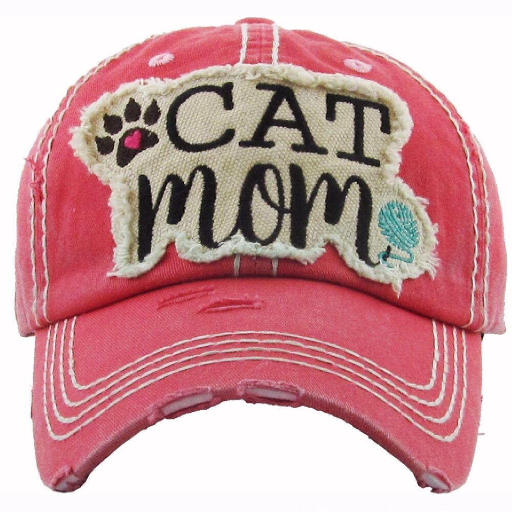 Cat Mom Distressed Hot Pink Cap Hat NEW Fast Ship